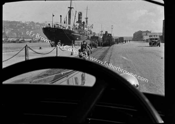 RUSSIAN SHIP AT DOCK THROUGH WINDSCREEN